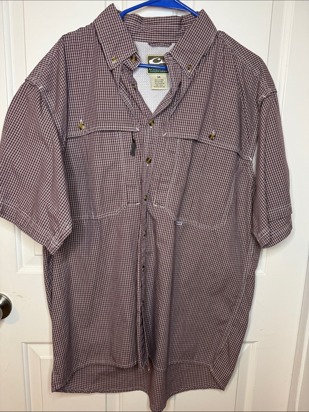 Drake Men’s Short Sleeve Button-Down Shirt - Burgundy Check